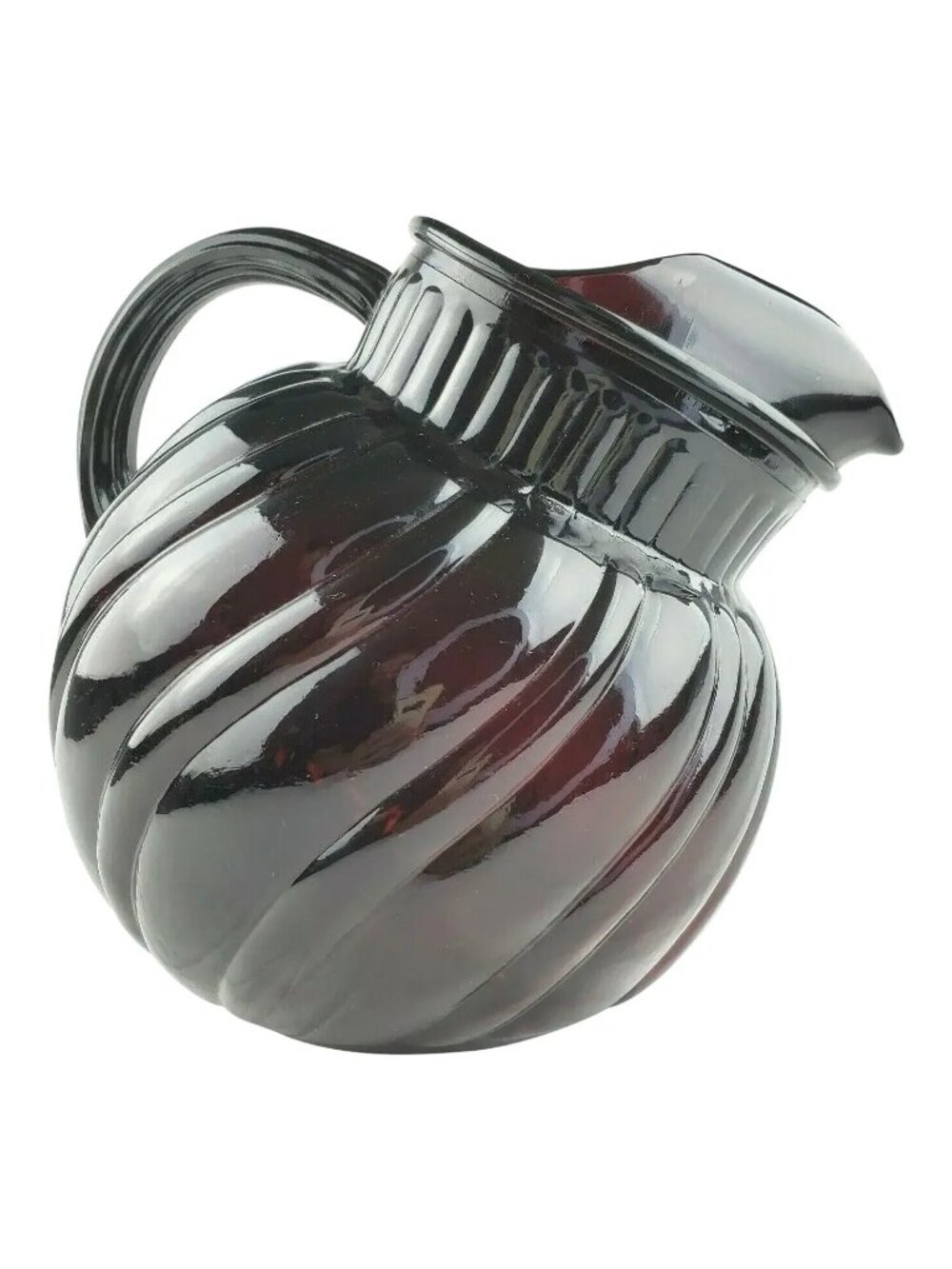 Mid-Century Anchor Hocking Royal Ruby Swirl Tilted Ball Pitcher